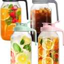 64oz Large Glass Pitcher with Lid & Spout,2 Quart Breastmilk Pitcher Upgraded Leak Proof, for Sun Tea, Iced Juice, Cold Brew Coffee, Breastmilk Storage Container-4PACK(Black+Gray+Pink+Green) (EXP 08/13/26)