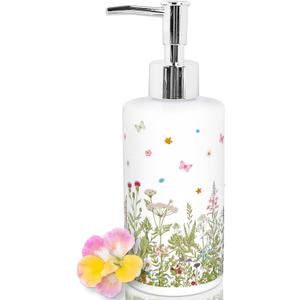 FYSUIMU Wildflower Soap Dispenser Vintage Wild Floral Glass Soap Dispenser with Pump Refillable Liquid Soap Container for Bathroom Kitchen Countertop Decor
