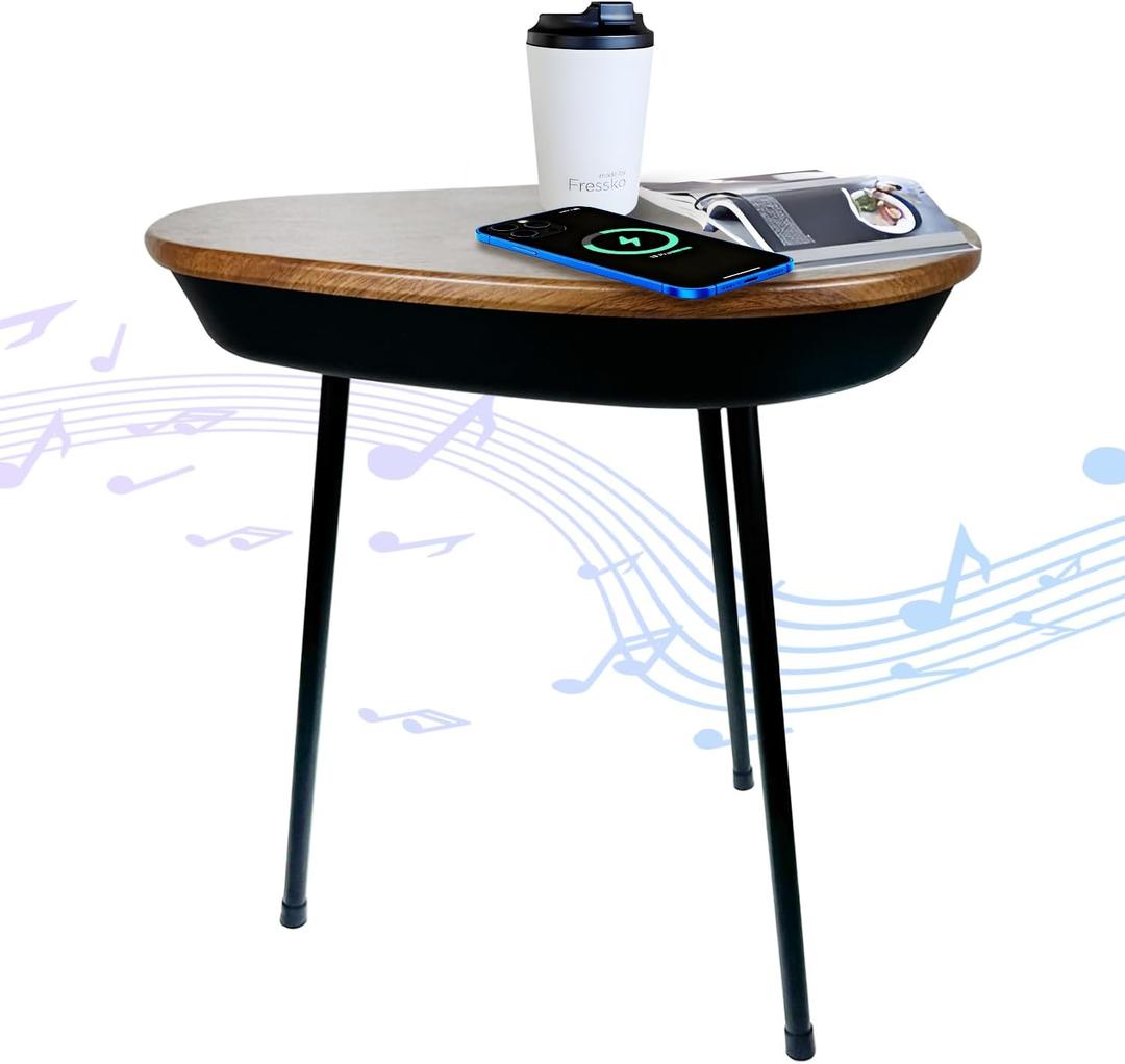 Smart Side Table with Bluetooth Speaker & Wireless Charging Modern End Table 21.6 Inch Night Stand for Bedroom Small End Bedside Table with USB Port for Living Room Bedroom Office Couch Small Space