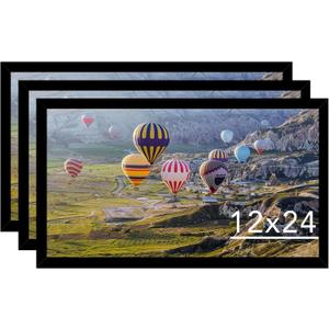 JCJMY 12x24 Picture Frame Set of 3 Black for Poster Photo Picture, Horizontal and Vertical Formats for Wall Hanging, 12 x 24 Wall Gallery Poster Photo Frame for 12 by 24 Photos Posters, 3 Pack, Black