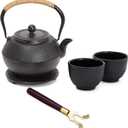 Juvale Cast Iron Teapot - 1200 mL, Black, 2 Cups - Japanese Tea Set with Stainless Steel Infuser & Stovetop Kettle for Loose Leaf Tea