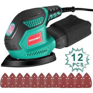 HYCHIKA Detail Sander, 14,000 OPM Compact Electric Sander Tool with 12 Pcs Sandpapers,Efficiency Dust Collection System,Suitable for Tight Spaces Sanding,Polishing,Removing Paint in Home Decoration