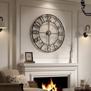 Cuspin Large Wall Clock for Living Room Decor, 30 Inch Wall Clocks Battery-Operated Silent Non Ticking, Modern Black Decorative Metal Clock, Arabic Numerals