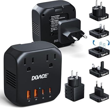 Upgraded 2000W Voltage Converter US to Europe for Hair Dryer - 220V to 110V Converter for European Travel, Power Converter Adapter Combo with 2 PD/QC & UK/AU/US/IT/European Travel Plug Adapters