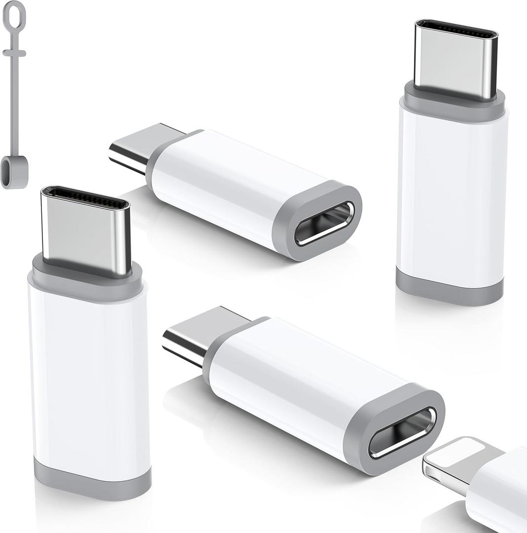 Lightning to USB C Adapter 4 Pack - Fast Charging & Data Transfer USB Type C to Lightning Charger Connector Compatible with iPhone 15/16/17 Pro Max/Plus, Samsung, Pixel - (Not for Headphones/OTG) (White)
