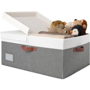 GRANNY SAYS Decorative Storage Boxes with Lids, Collapsible Large Closet Storage Bins with Label, Fabric Storage Bins for Clothes, White & Gray (Extra Large - 1 Pack, Dark Gray & Ivory)