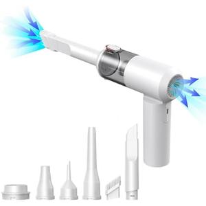 Handheld Compressed Air Duster Mini Coreless Vacuum Cleaner for Car, 4 in 1 Keyboard Vacuum Cleaner Wireless, 14500Pa Air Duster with Brushless Motor and TypeC,Two-Side LED Light (White)