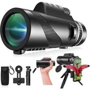 Monocular-Telescope 80x100 High Powered Monoculars High Definition for Adults High Powered with Smartphone Adapter Telescope Hunting Wildlife Bird Watching Travel Camping Hiking-Black