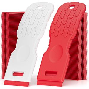 Dual-Width Plastic Razor Blade Scraper Tool Non Scratch - 2-Pack With 100 Blades, Single Or Double Wide Head, Removes Stickers, Labels, Decals, Adhesive & Paint On Glass, Cooktops, Car Windows & Tiles