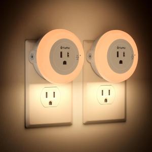 YiaMia Night Lights Plug Into Wall, Dusk to Dawn Sensor Night Light with Outlet, Warm Light Dimmable Nightlights5-25 Lumens, Auto On/Off, Perfect for Bedroom, Hallway, Living Room & Kitchen,2Pack