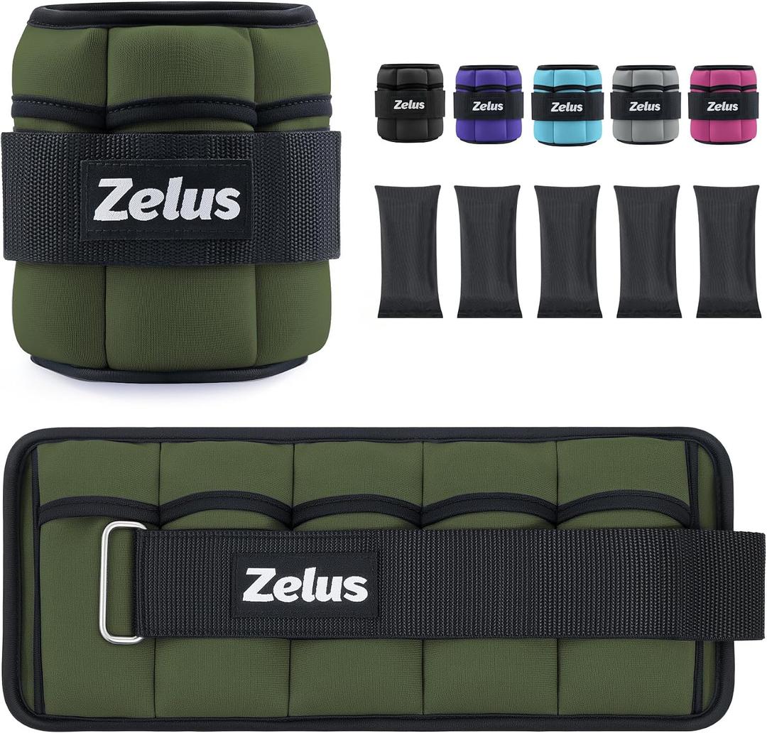 ZELUS 1 Pair Adjustable Ankle Weights, 10 lb Modularized Leg Weight Straps for Women Men, Weighted Ankle Weight Set with Removable Sandbags, 1-5 lb per Ankle Strap for Gym Yoga Jogging Walking, Green