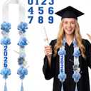 Graduation Leis Class of 2026 Artificial Flower Sash with 20 Sheets Number Iron on Patches DIY Grad Floral Lei Necklace for High School College Senior Grad Gifts Party Supplies(Blue)