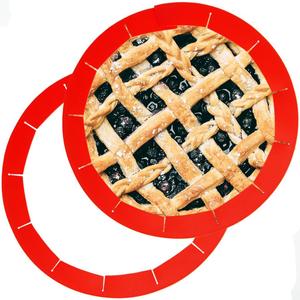 Adjustable Silicone Pie Crust Shields Baking Protectors Cover Ring Fits 8-11.4 Inch Pies Baking Pie Crust Shield Protector Cover for Edges (Red-2Pcs)