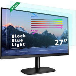 PYS 2-Pack 27 Inch Blue Light Screen Protector for Monitor – 16:9 Removable Anti-Blue Light Filter, Eye Strain Relief, UV Protection Film for Computer Monitors