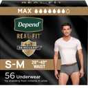 Depend Real Fit Adult Diapers, Incontinence Underwear for Men, Disposable, Maximum Absorbency, Small/Medium, Grey, 56 Count (2 Packs of 28), Packaging May Vary