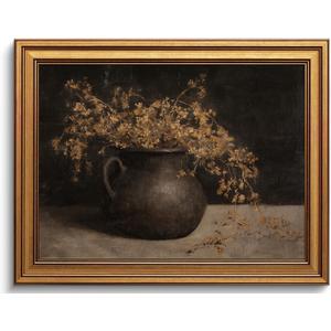 Gold Framed Wall Art Vintage Moody Floral Canvas Art Prints Dark Botanical Paintings Wall Decor Fall Rustic Farmhouse Artwork French Country Cottage Pictures for Living Room Bathroom 16x24in