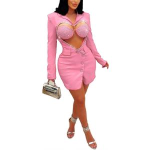 Nagfar Women Rhinestone Dresses Birthday Party Club Bling Birthday Outfits Sexy Dress for Women (XX-Large)