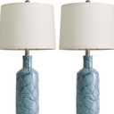 PoKat 26'' Farmhouse Ceramic Table Lamps Set of 2, Blue Bedside Lamps for Living Room, Nightstand Lamps for Bedroom Night Stands, Bedroom Lamps for Side Table End Table Hallway, Blue