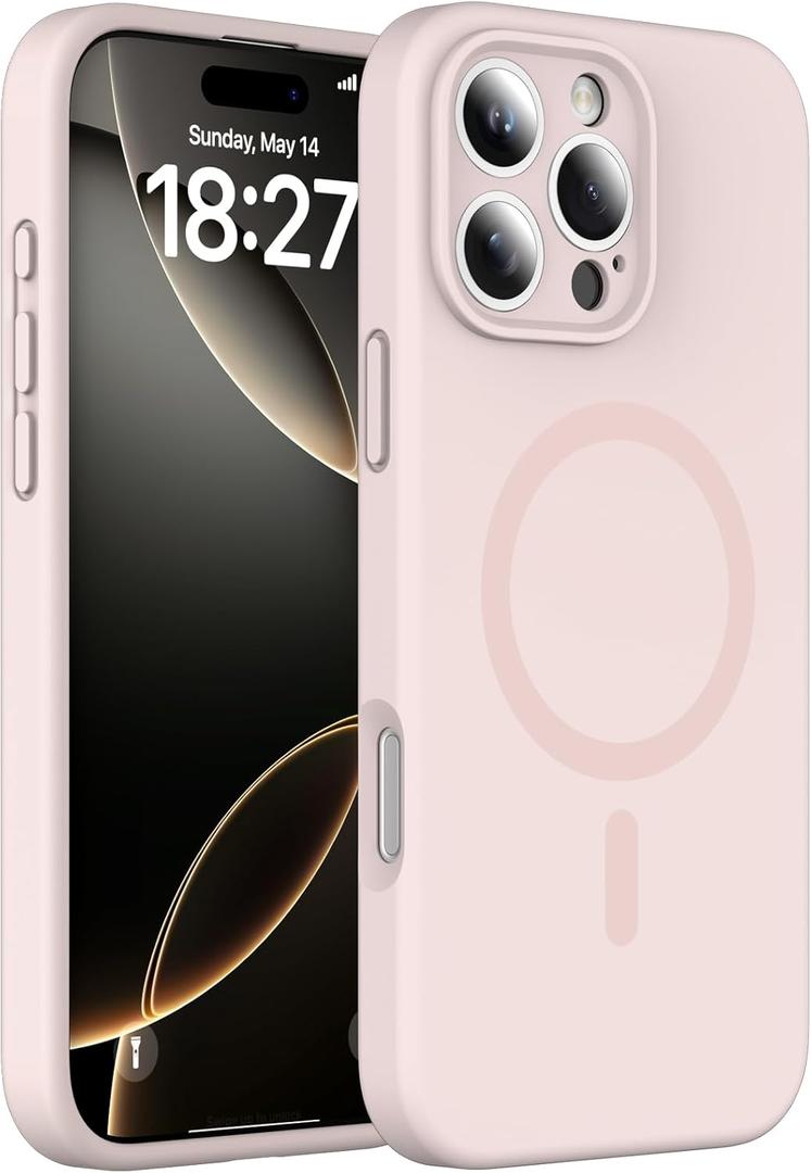 EXZLLEN Magnetic for iPhone 16 Pro Max Case, Compatible with MagSafe, Full Camera Protection, Military-Grade Protection 3.0mm Thicken Silicone Phone Cover for 16 ProMax 6.9", Pink
