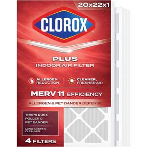 Clorox 20x22x1 Air Filter, MERV 11 Pleated HVAC AC Furnace Air Filters for Dust, Pollen and Pet Dander, MPR 1000 & FPR 7 – Pack of 4
