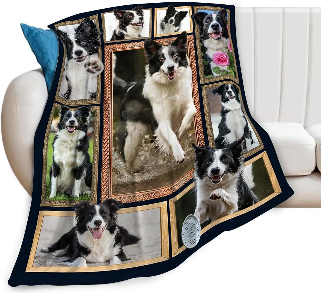 Border Collie Blanket Douglas Dog Gifts Throw Blanket Super Soft Flannel Lightweight Fluffy Plush Cozy Fuzzy Fleece Decor for Dog Lover Girl Boys Woman Man Kids Adults for Bed Sofa Couch 40"X50"