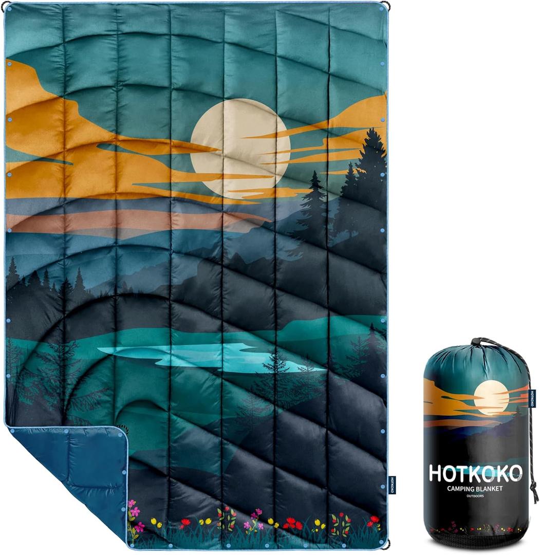Camping Blanket,Lightweight Puffy Printed Camping Blanket Packable Outdoor Blanket for Camping,Traveling, Stadium, Hiking, Picnics (39x55", Dusk Pool-thick)