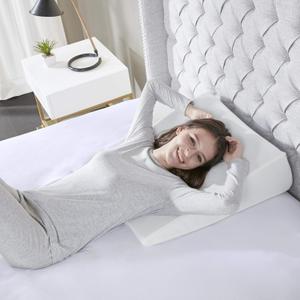 Sleep Philosophy Memory Foam Pillow Ergonomic Support Cushion with Machine Washable, Removable Super Soft Cover, White Wedge 22''L x 24''W x 7''H, 22x24x7"