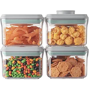 Ankou Airtight Container Set - (380ml 3 Pcs) Stackable One Button Openning Food Containers for Snacks Candy Salt Herbs Spices BPA-Free Tranparent (0.32 QT * 3)