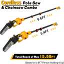 Cordless Pole Saw 3 in 1 6&8Inch Mini Chainsaw Compatible with DeWALT 20V Max Battery, 15ft Max Reach, Brushless Motor Telescoping Electric Pole Saw Combo for Tree Trimming Pruning(No Battery)