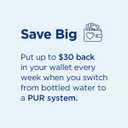 PUR Plus Horizontal Faucet Mount Filtration System with 3-in-1 Lead Reducing Filter, Water Filter for Sink, Lasts 100 Gallons, Compatible with Sinks with External Aerators, Metallic Grey
