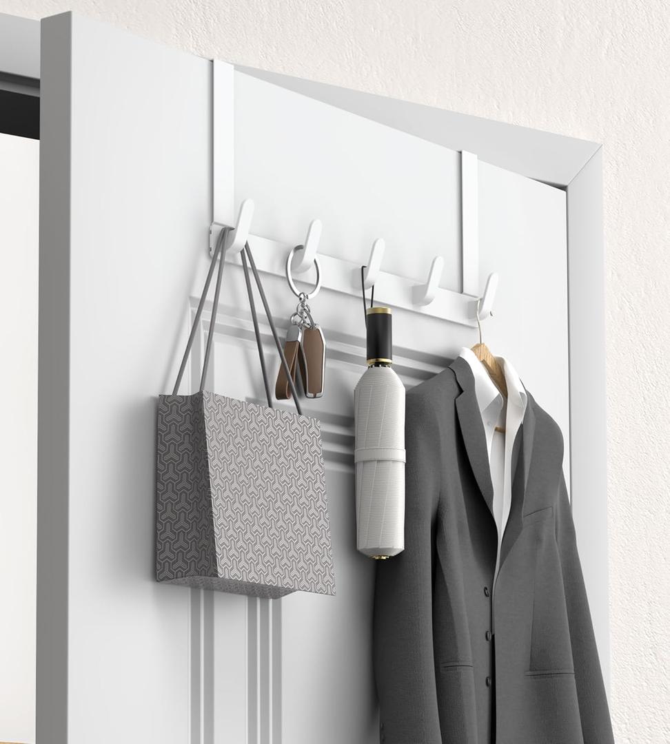 KitchLife Over The Door Hooks Hanger with Extended Arms for Easy Use by Women, Fits 1 3/4" Doors, L18U - Bathroom Accessories and Towel Rack Organization - 1 Pack, White