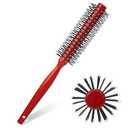 Small Round Blow Drying and Curling Brush with Ball Tip, Nylon Bristles and Wood Handle - Suitable for Short Hair, Thin Hair, Bangs, Lifting and Beard Styling