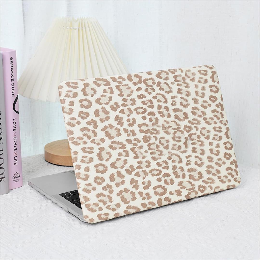 Compatible with MacBook Air 13 inch Case 2022-2018 M1 A2337 A2179 A1932,Leather Leopard Print for Mac Air 13,Cheetah Case with Keyboard Cover for MacBook Air 13-inch Cow Pattern,Leopard White