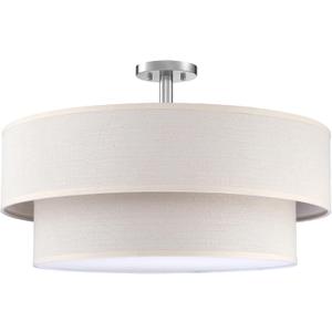 5 Light Semi Flush Mount Close to Ceiling Light Fixture,Linen Fabric Shade Brushed Nickel Finish 22 inch for Bedroom,Living Room,Dining Room Hallway