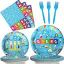 Wiooffen Set of 96 Science Party Plates Napkins Tableware Set Mad scientist Supplies Disposable Dinnerware Little Scientist Decoration Favors for Kids, 24 Guests