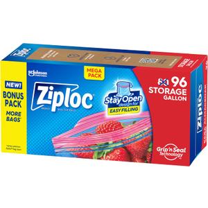 Ziploc Gallon Food Storage Bags, Stay Open Design with Stand-Up Bottom, Easy to Fill, 96 Count