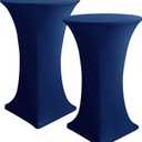 HolidayIdeas Cocktail Table Covers, 2 Pack - Fitted Stretch Spandex Square Corners Cocktail Tablecloths (Navy, Fit for 30"-32" Diameter x 43" Height Tables)