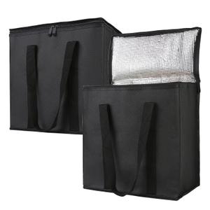 Bodaon 2-Pack Insulated Reusable Grocery Shopping Bags, Picnic Cooler Bag with Top Cold, Black (Medium)