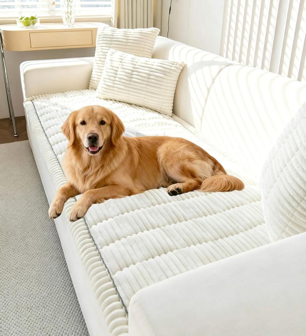 OTOB Couch Cover for Dogs Washable, Non Slip Funny Pet Couch Covers Sofa Slipcovers Cushion Mat, Plush Soft Cozy Pet Friendly Furniture Protector, All Seasons (Cream, 23.6" x 47.2")