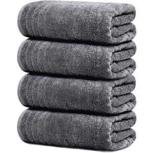 Tens Towels Pack of 4 Extra Large Bath Towels 30 x 60 Inches, 100% Cotton, Larger & Lighter Weight, Quicker to Dry, Super Soft and Absorbent, Perfect for Bathroom, Dark Grey
