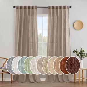 MIULEE Taupe Linen Curtains 90 Inch Long for Bedroom Living Room, Soft Thick Linen Textured Window Drapes Semi Sheer Light Filtering Back Tab Rod Pocket Burlap Look Farmhouse Country Decor, 2 Panels