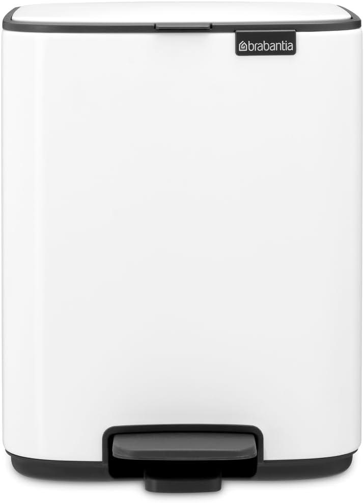 Brabantia Bo Step On Trash Can 1.8 Gallon (7L)(White), Space-Efficient and Soft Closing Garbage Can with Light Pedal Operation, Removable Inner Bucket with Free PerfectFit Garbage Bags Included