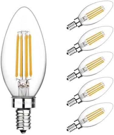 E12 Candelabra Bulbs 60 Watt, Chandelier Light Bulbs LED Candle Bulb 3000K Soft White, B11 LED Bulb Dimmable 6W 500 Lumens Filament Decorative Small Base Clear Glass, 6 Pack