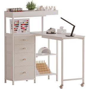 L-Shaped Manicure Table with Power Outlets,Nail Desk for Nail tech, 31.5" W x 39.37" L x 43.31" H