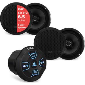 Pyle 240 Watts Bluetooth Marine Grade 6.5" 2-Way Speaker System, Amplified Full Range Stereo Sound, Flush Mount Dual Cone Dome Waterproof Universal Use, With Aux 3.5mm Input pair