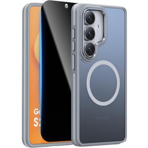 Magnetic Case for Samsung Galaxy S26 with Privacy Screen Protector,Compatible with Magsafe, Mil-Grade Shockproof Protection & Non-Slip Matte Cover Case for Galaxy S26 2026 Gray