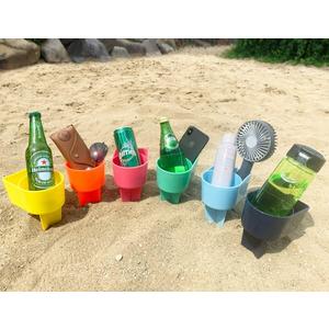 Home Queen Beach Cup Holder with Pocket, Multifunctional Sand Cup Holder for Beverage Phone Sunglass Key, Beach Accessory Drink Sand Coaster, Set of 6 (Navy, Teal, Yellow, Orange, Blue and Pink)