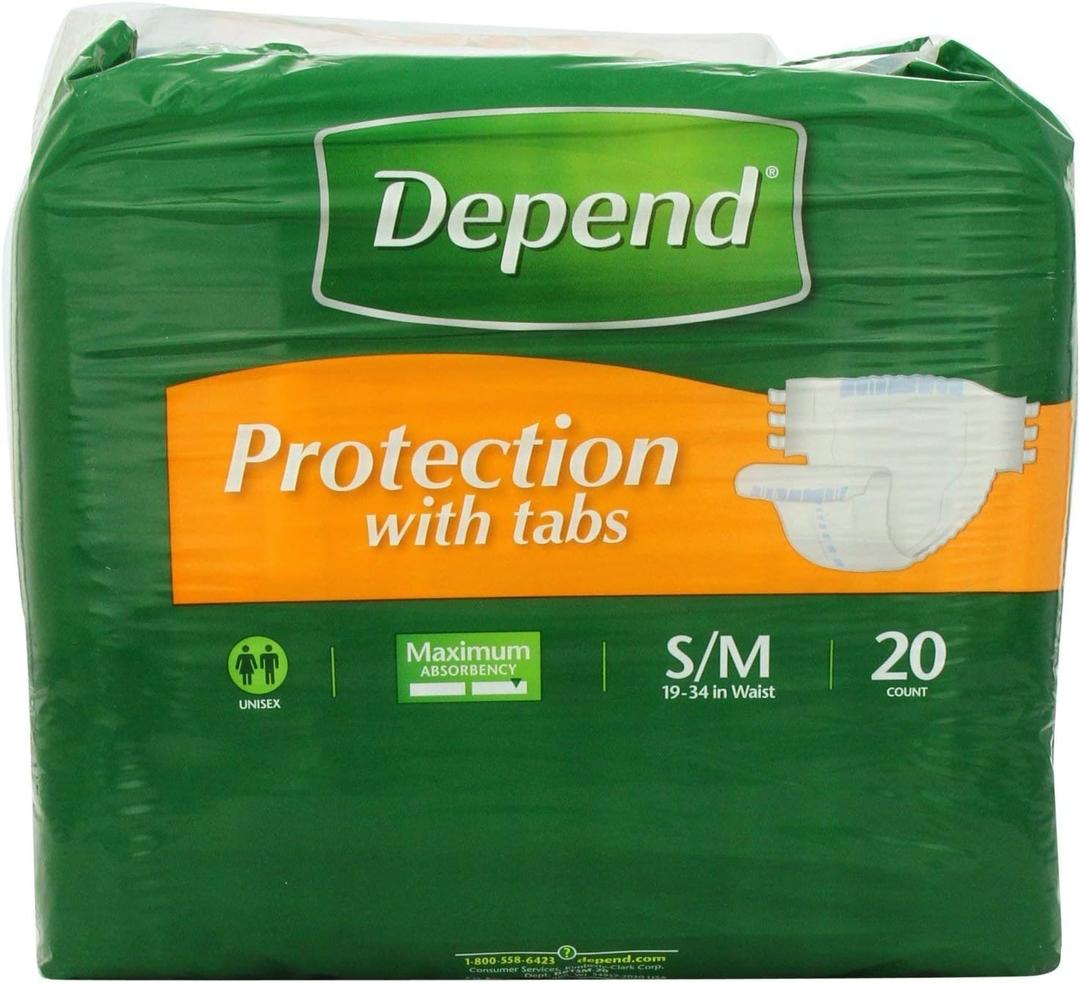 Depend Protection with Tabs, [Small/Medium], Maximum Absorbency, 20-Count Package (2 Pack)