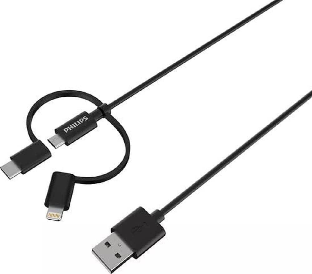 Philips DLC3104T/03 3-in-1 Multi-Charging Cable - Apple iPhone Charging Cable Lightning - USB-C Cable - Micro USB Cable - Samsung - 1.2 m - Black