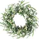Pinkpum 20'' Eucalyptus Wreath for Front Door Green Decor for Home Farmhouse Wall Spring Summer Fall Outdoor Indoor Porch Window All Seasons